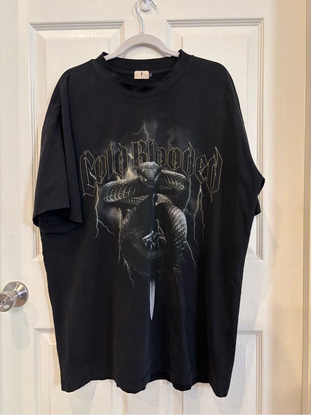 Ironwilled Black Graphic Tee with Snake and Dagger. Streetwear oversized